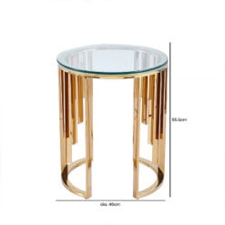 Onyx Art Deco Modern Gold Metal And Clear Glass Round Side Table