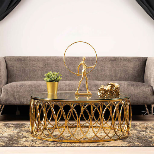 Primrose Contemporary Gold Metal And Glass Round Large Coffee Table