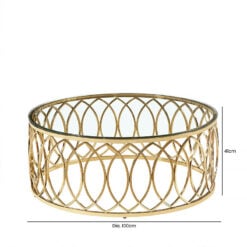 Primrose Contemporary Gold Metal And Glass Round Large Coffee Table