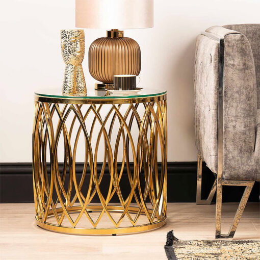 Primrose Gold Metal And Glass Round Side Table End Table