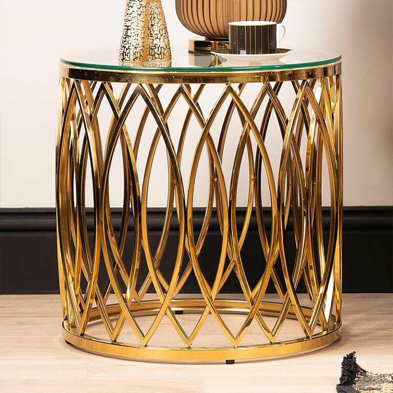 Primrose Gold Metal And Glass Round Side Table End Table | Picture ...