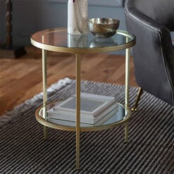 Reina 2 Tier Round Gold Metal And Glass Side Table End Table