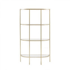 Reina 4 Tier Large Gold Metal And Glass Shelving Unit Bookcase