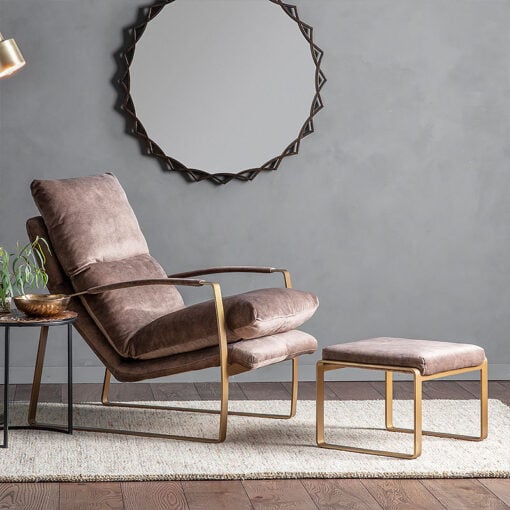 Ronan Brown Industrial Accent Chair Armchair With Gold Metal Frame