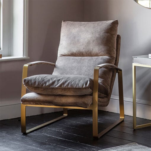 Ronan Brown Industrial Accent Chair Armchair With Gold Metal Frame