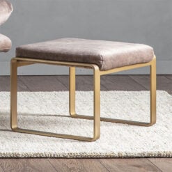 Ronan Mocha Brown Industrial Footstool With Gold Metal Frame