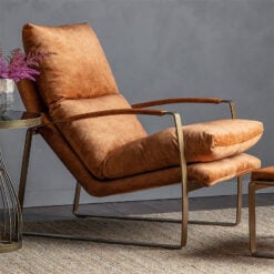 Ronan Ochre Tan Industrial Accent Chair Armchair With Gold Metal Frame