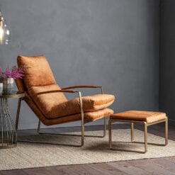 Ronan Ochre Tan Industrial Accent Chair Armchair With Gold Metal Frame