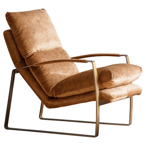 Ronan Ochre Tan Industrial Accent Chair Armchair With Gold Metal Frame