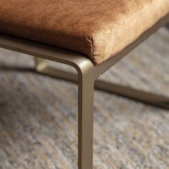 Ronan Ochre Tan Industrial Footstool With Gold Metal Frame