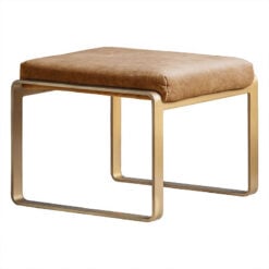 Ronan Ochre Tan Industrial Footstool With Gold Metal Frame