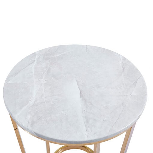 Round Art Deco Gold Metal And White Faux Marble Side Table