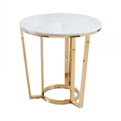 Round Art Deco Gold Metal And White Faux Marble Side Table