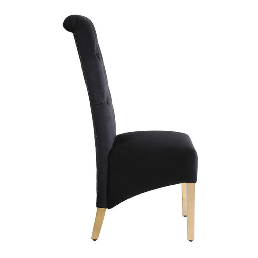 Set Of 2 Anne High Back Black Velvet And Gold Dining Chairs With Knocker