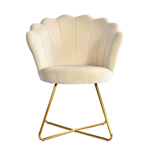 Shell Back Cream Mink Velvet Dining Chair With Gold Legs