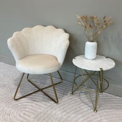 Shell Back Cream Mink Velvet Dining Chair Armchair With Gold Legs