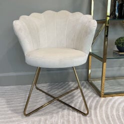 Shell Back Cream Mink Velvet Dining Chair Armchair With Gold Legs