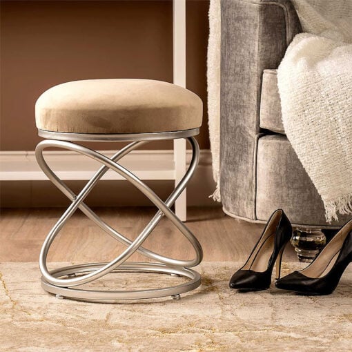 Taupe Velvet Dressing Table Stool Footstool With Silver Base