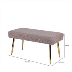 Teddy Beige Mocha Boucle Bench Dressing Seat Ottoman With Gold Legs
