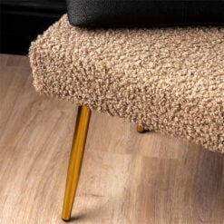 Teddy Beige Mocha Boucle Bench Dressing Seat Ottoman With Gold Legs