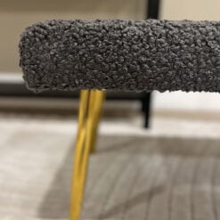 Teddy Dark Grey Boucle Bench Dressing Ottoman With Gold Legs