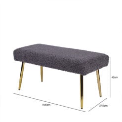 Teddy Dark Grey Boucle Bench Dressing Ottoman With Gold Legs