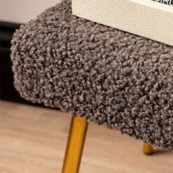 Teddy Dark Grey Boucle Bench Dressing Ottoman With Gold Legs