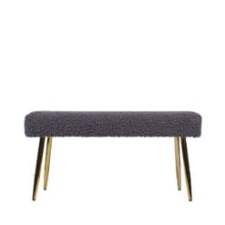 Teddy Dark Grey Boucle Bench Dressing Ottoman With Gold Legs