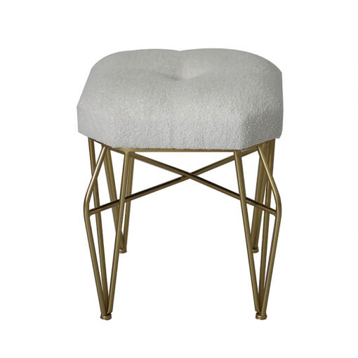 Teddy White Boucle Footstool Vanity Stool With Gold Legs