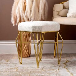 Teddy White Boucle Footstool Vanity Stool With Gold Legs