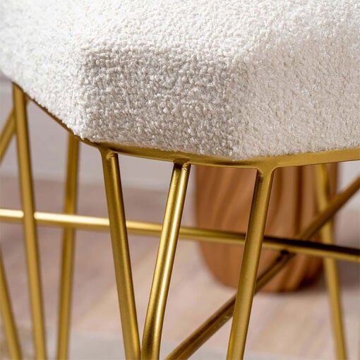 Teddy White Boucle Footstool Vanity Stool With Gold Legs