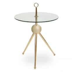 Abstract Art Deco Tripod Gold Metal And Clear Glass Side End Table