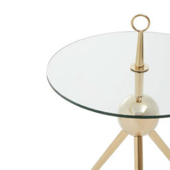 Abstract Art Deco Tripod Gold Metal And Clear Glass Side End Table