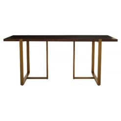 Antique Gold Brass And Dark Brown Chevron Acacia Wood Dining Table 180cm