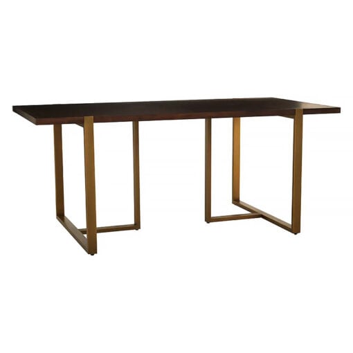 Antique Gold Brass And Dark Brown Chevron Acacia Wood Dining Table 180cm
