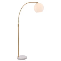 Antique Gold Brass And White Glass And Marble Curved Arc Floor Lamp 170cm