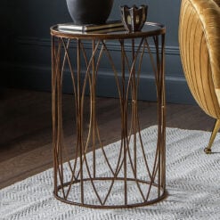 Antiqued Glass Side Table With Bronze Antique Gold Metal Frame