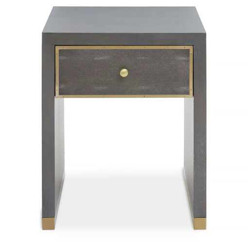 Art Deco 1 Drawer Grey Wood And Gold Metal Side Table Bedside Cabinet