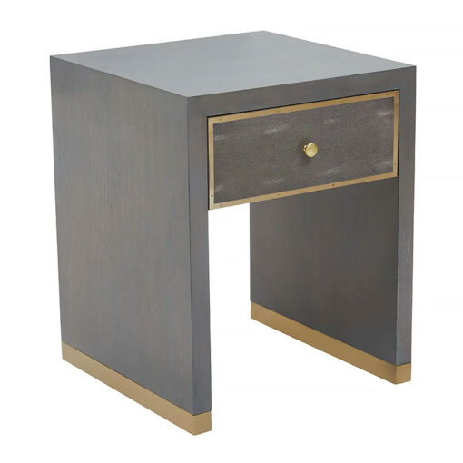 Art Deco 1 Drawer Grey Wood And Gold Metal Side Table Bedside Cabinet