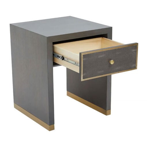 Art Deco 1 Drawer Grey Wood And Gold Metal Side Table Bedside Cabinet