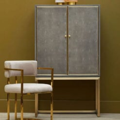 Art Deco 2 Door Grey Wood And Gold Metal Tall Sideboard Cabinet