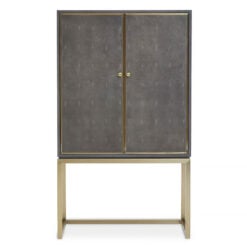 Art Deco 2 Door Grey Wood And Gold Metal Tall Sideboard Cabinet