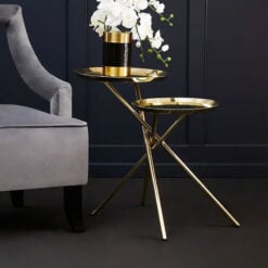 Art Deco 2 Tier Gold Metal And Mirrored Glass Side Table End Table