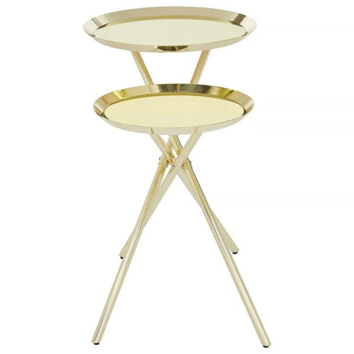 Art Deco 2 Tier Gold Metal And Mirrored Glass Side Table End Table