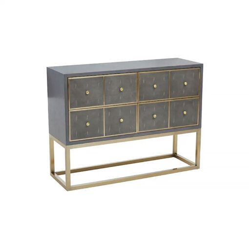 Art Deco 4 Drawer Grey Wood And Gold Metal Console Table Sideboard