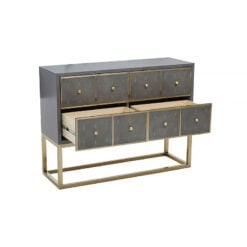 Art Deco 4 Drawer Grey Wood And Gold Metal Console Table Sideboard