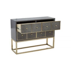 Art Deco 4 Drawer Grey Wood And Gold Metal Console Table Sideboard