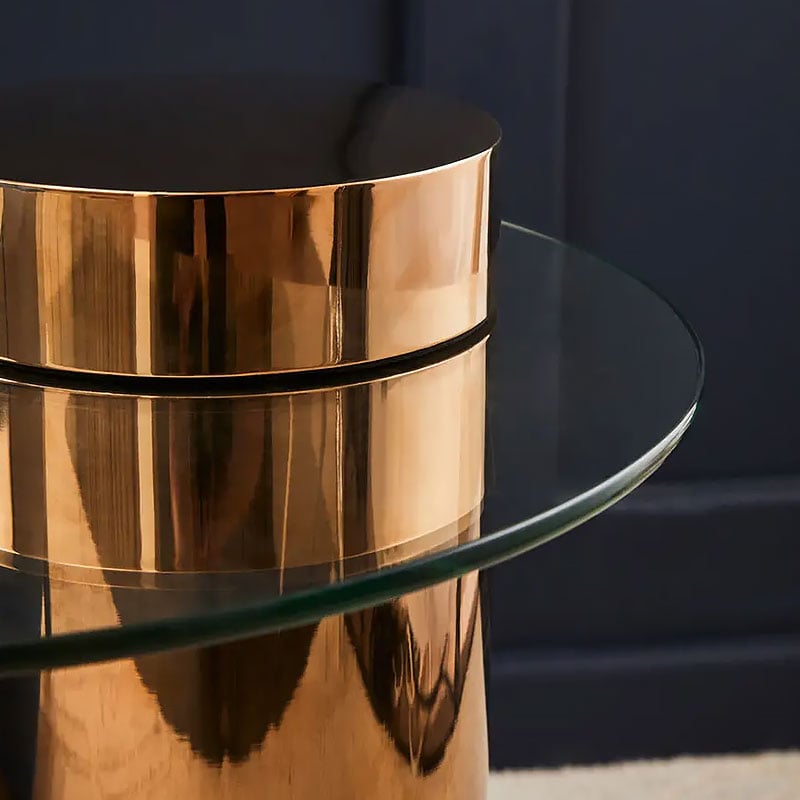 Art Deco Abstract Rose Gold Metal And Clear Glass Side Table End Table ...