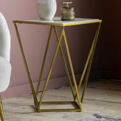 Art Deco Antique Gold Brass Metal and White Marble End Side Table