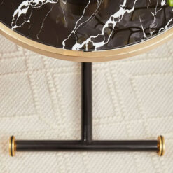 Art Deco Black And Gold Metal Side Sofa Laptop Table With Marble Effect Glass Top